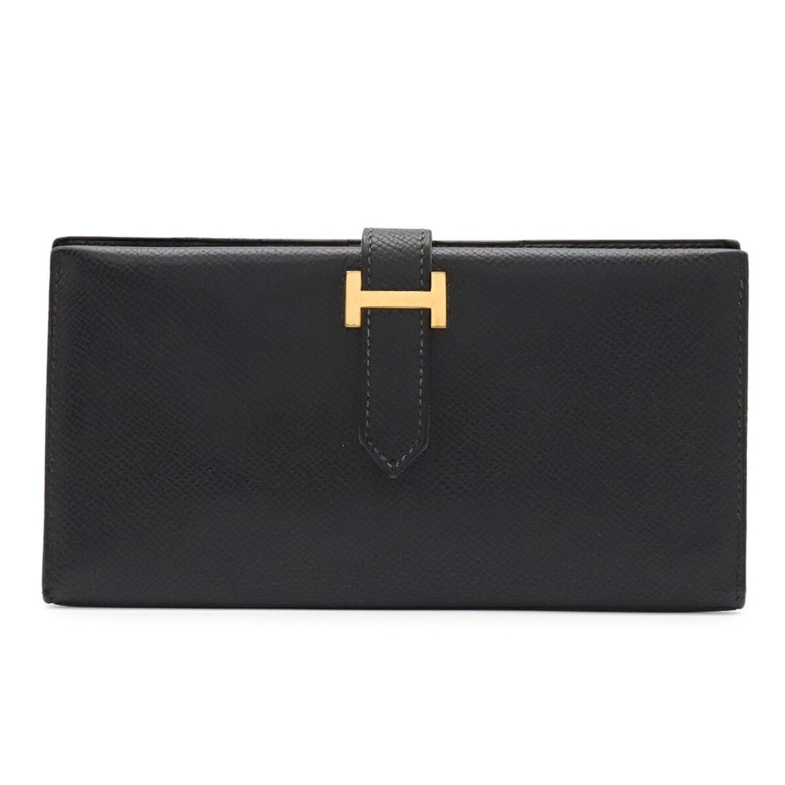 HERMES Bearn Classic Bi-fold Long Wallet, Courchevel Leather, Black, ?W Stamp: --- Catalog ---Category: SizeSize (HxWxD): 9cm x 17.5cm / 3.54'' x 6.88''Category: DesignType: Long wallet (bi-fold)Color: BlackGender: WomenMaterial: Courchevel leather Category: GeneralBrand: Hermes