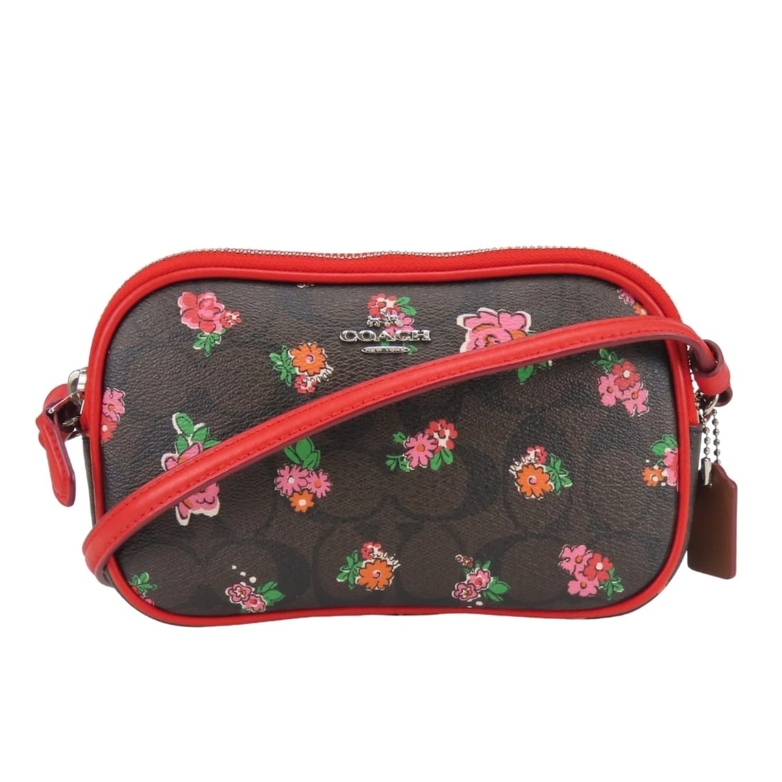 Coach Signature Shoulder Bag F56503 Leather Dark Brown Red Crossbody Flower Pouch Women's COACH: --- Catalog ---Category: SizeSize (HxWxD): 11cm x 19cm x 3.5cm / 4.33'' x 7.48'' x 1.37''Category: DesignType: Pochette, Shoulder bagColor: Dark brown, Red colorGender: WomenMaterial: PVC , Leather Ca