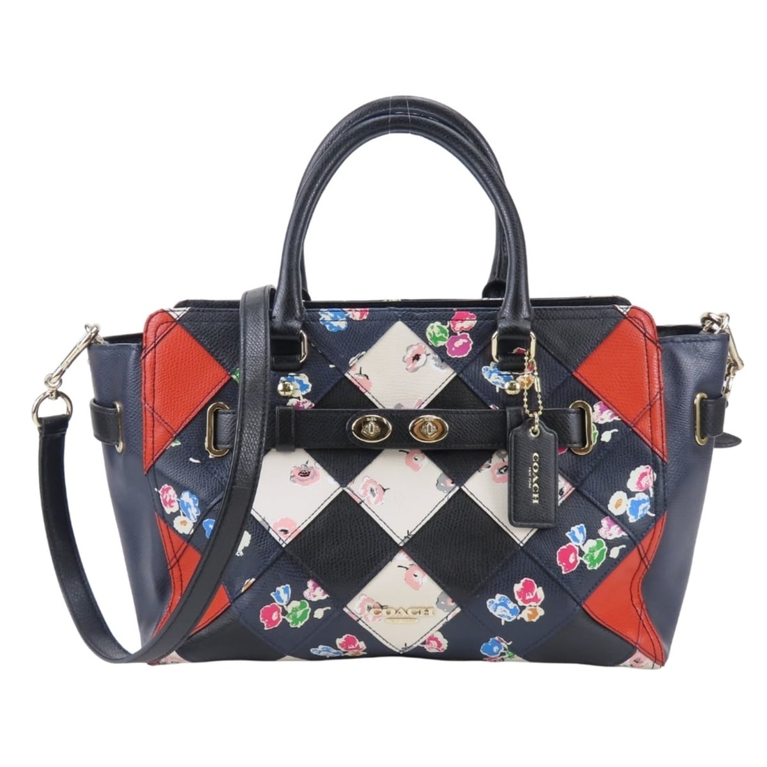 Coach Patchwork Flower Handbag F38210 Leather Black Navy Red 2-Way Crossbody Shoulder Bag for Women: --- Catalog ---Category: SizeSize (HxWxD): 22cm x 39cm x 14cm / 8.66'' x 15.35'' x 5.51''Category: DesignType: HandbagColor: Black, Navy, Red colorGender: WomenMaterial: Leather Category: GeneralBrand