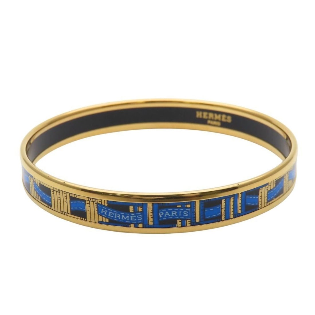 Hermes Bracelet Email PM Enamel Metal Blue Gold Black Cloisonné Ribbon Women's HERMES: --- Catalog ---Category: SizeLength: 19cm / 7.48''Category: DesignType: Charm braceletColor: Black, Blue, GoldGender: WomenMaterial: Enamel, MetalCategory: GeneralBrand: HermesCountry of Origin: Austr