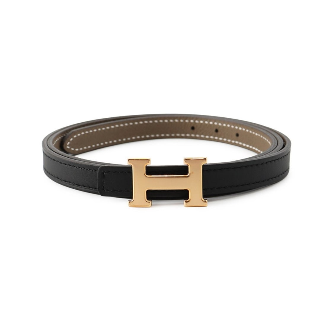 Hermes Mini H Belt, Black/Etoupe Pink, Epsom Swift Leather, W Stamp, Size 85, Reversible. Women's. (1 of 13)