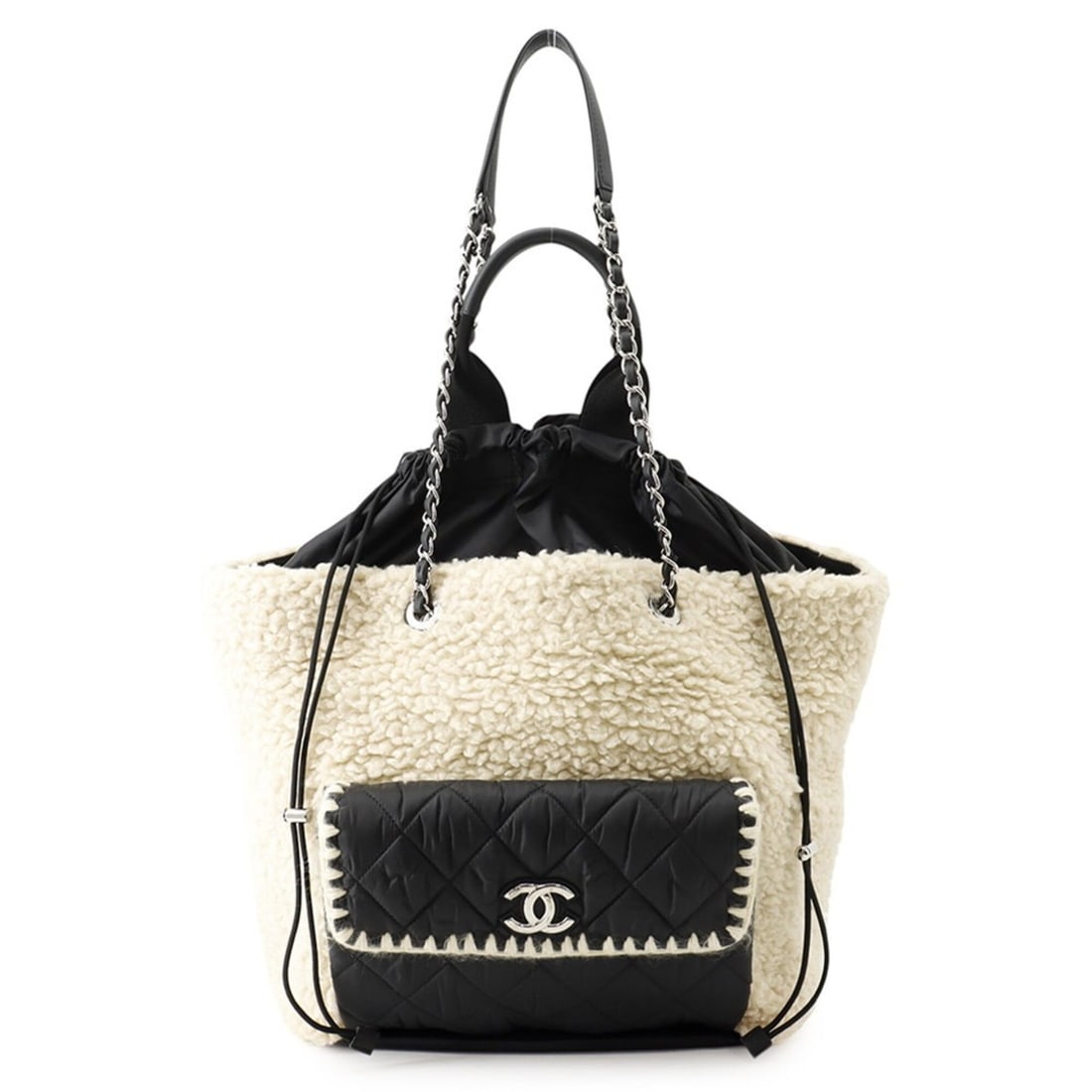 Chanel Tote Bag, Coco Neige, Matelassé, Mark, Boa Tote, Shearling, Nylon, CHANEL 2-way, Black,: --- Catalog ---Category: SizeWeight: 870g / 1.91lb.Size (HxWxD): 30cm x 46cm x 22cm / 11.81'' x 18.11'' x 8.66''Category: DesignType: Handbag, Tote bagColor: Black, IvoryMaterial: Nylon , Leather Hard