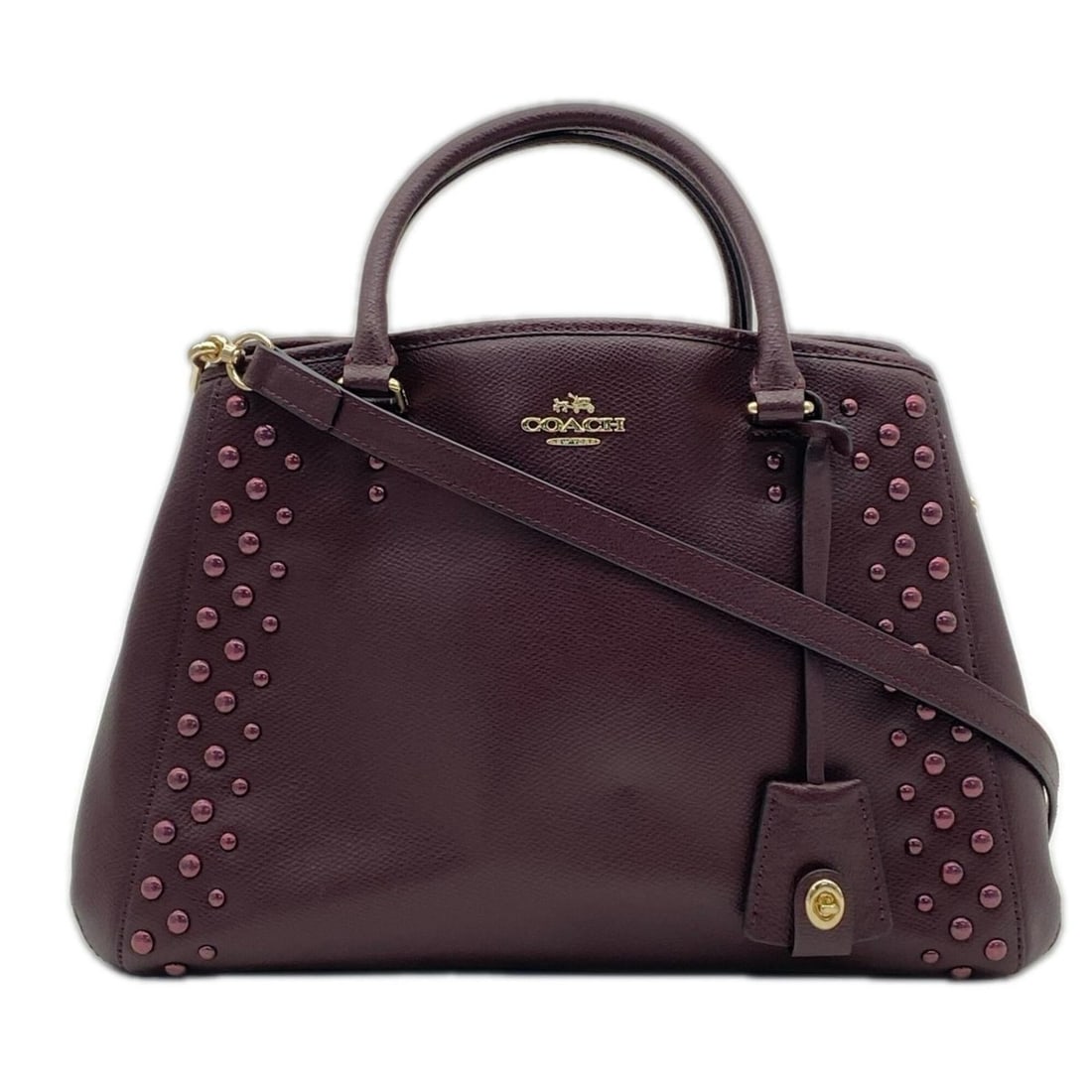 COACH Leather Luxury Studded Small Margot Carryall F35221 Handbag Shoulder Bag Bordeaux Women's: --- Catalog ---Category: SizeWeight: 945g / 2.08lb.Size (HxWxD): 23cm x 34cm x 13cm / 9.05'' x 13.38'' x 5.11''Handle Length: 31cm / 12.2''Category: DesignType: Handbag, Shoulder bagColor: BordeauxGen