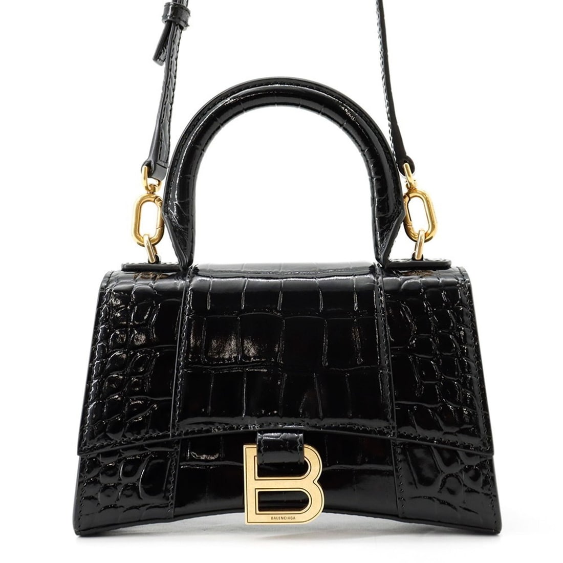Balenciaga Hourglass XS embossed leather handbag 592833 BALENCIAGA 2-way shoulder bag black for: --- Catalog ---Category: SizeWeight: 370g / 13.05oz.Size (HxWxD): 12cm x 18.5cm x 7.5cm / 4.72'' x 7.28'' x 2.95''Strap Length: 85cm - 117cm / 33.46'' - 46.06''Category: DesignType: Handbag, Shoulder 