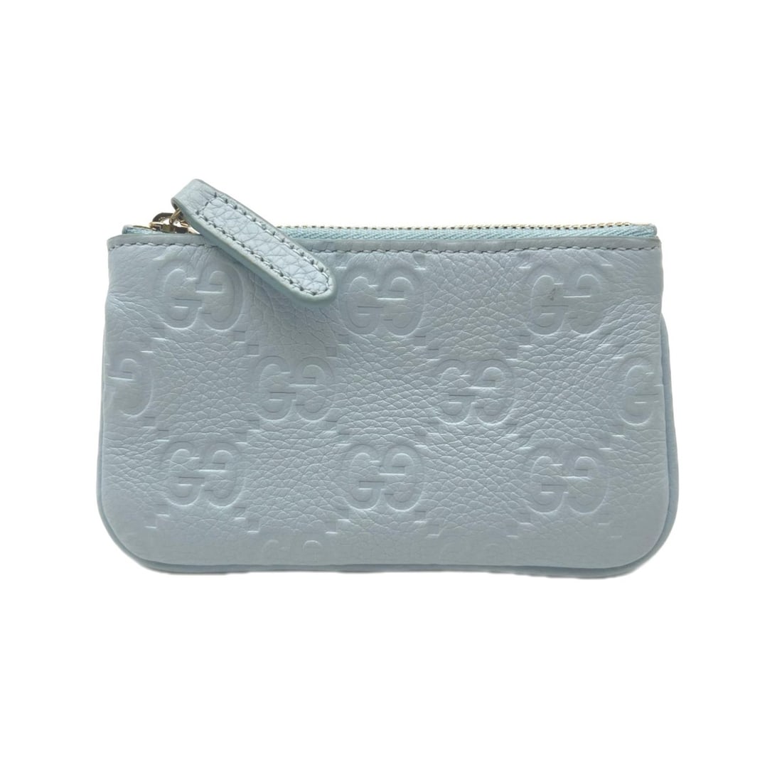 GUCCI GG Emblem Key Pouch 815891 Wallet/Coin Case Blue Grain Leather Women's (1 of 13)
