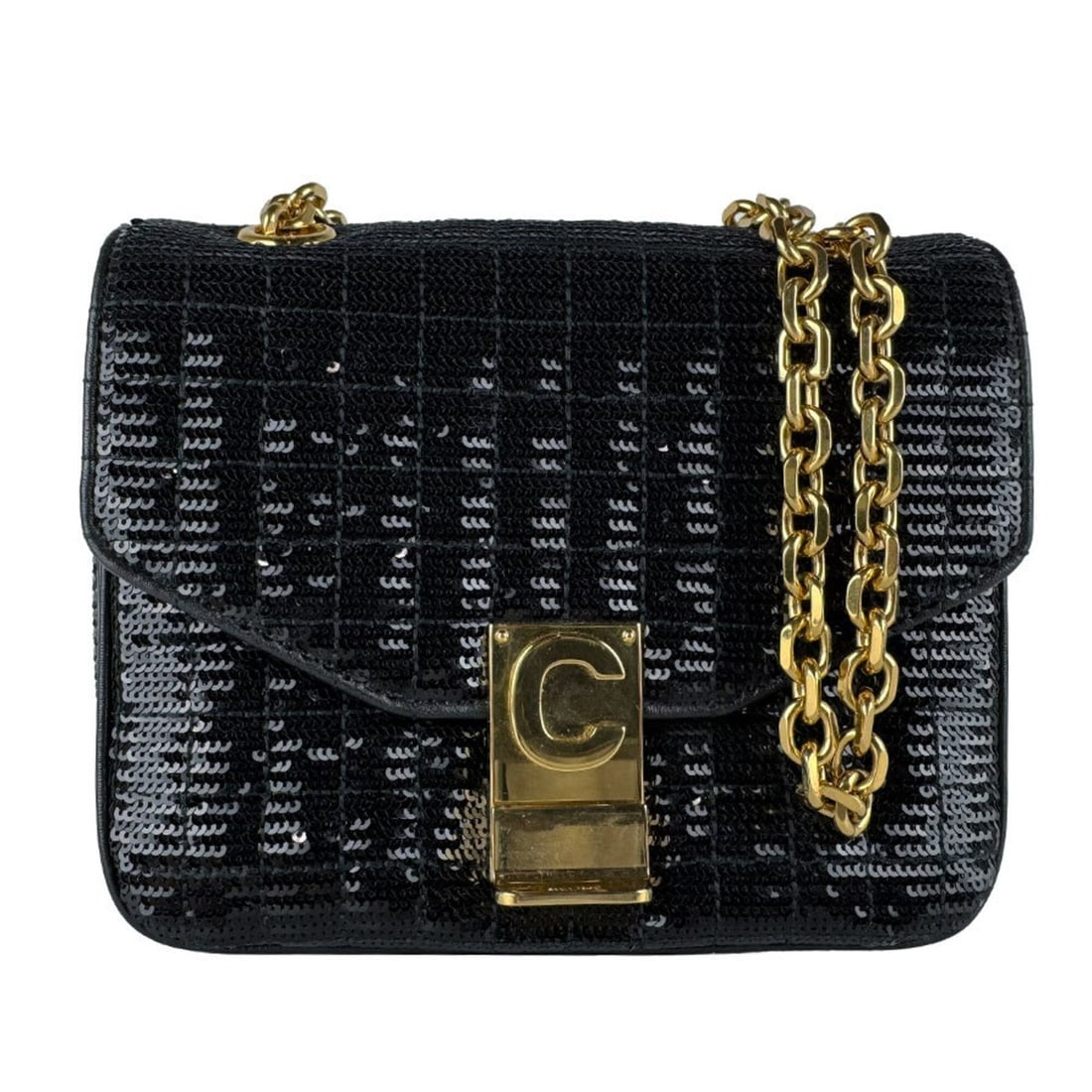 Celine CELINE Shoulder Bag C Logo Sequin Black Women's z10839: --- Catalog ---Category: SizeSize (HxWxD): 15cm x 19cm x 6cm / 5.9'' x 7.48'' x 2.36''Category: DesignType: Shoulder bagColor: BlackGender: WomenMaterial: Spangles Category: GeneralBrand: CelineCountr