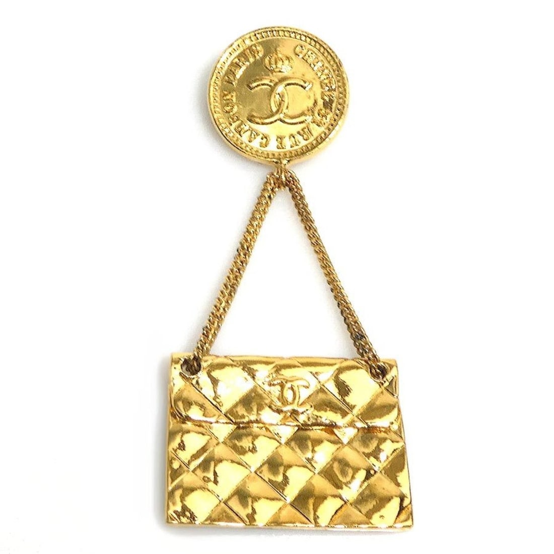 Chanel brooch, metal, gold, women's, 56806a: --- Catalog ---Category: SizeSize (HxWxD): 8cm x 3.5cm / 3.14'' x 1.37''Category: DesignType: BroochColor: GoldGender: WomenMaterial: MetalCategory: GeneralBrand: Chanel--- Item List ---Section: Condi