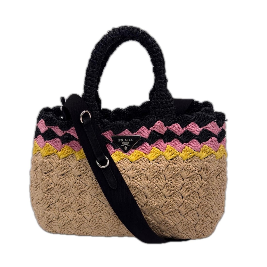 PRADA Raffia Handbag, Natural, 1BG889, Shoulder Bag, Beige, Multicolor, Women's: --- Catalog ---Category: SizeWeight: 683g / 1.5lb.Size (HxWxD): 20cm x 30cm x 15cm / 7.87'' x 11.81'' x 5.9''Strap Length: 95cm / 37.4''Handle Length: 33cm / 12.99''Category: DesignType: Handbag, Shou