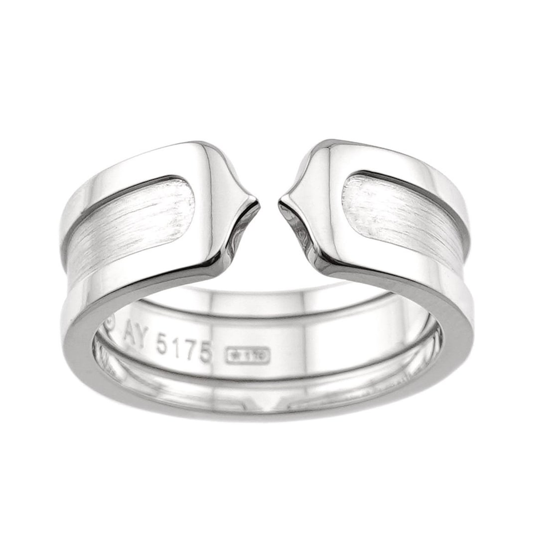 Cartier C2 Small SM #50 Ring, 18K WG White Gold 750, 2C Ring: --- Catalog ---Category: SizeUS Size: 5.5Brand Size: 50Category: DesignType: Band ringGender: WomenMaterial: White gold (18K)Category: GeneralBrand: Cartier--- Item List ---Section: ConditionRanking: 