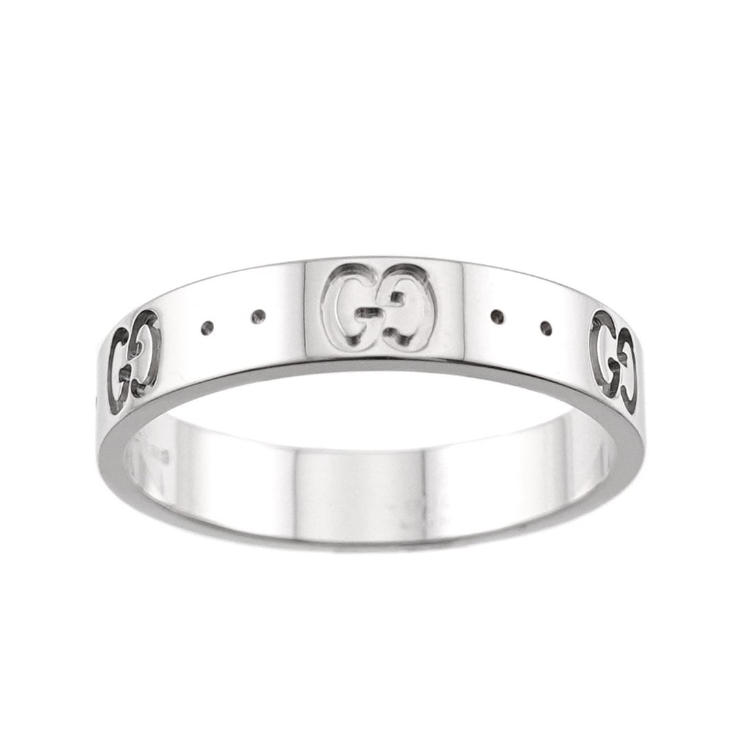 Gucci Icon Ring #17, 18K White Gold (750).: --- Catalog ---Category: SizeJP Size: 16.5US Size: 8Category: DesignType: Band ringGender: Women,MenMaterial: White gold (18K)Category: GeneralBrand: Gucci--- Item List ---Section: ConditionRanking: R