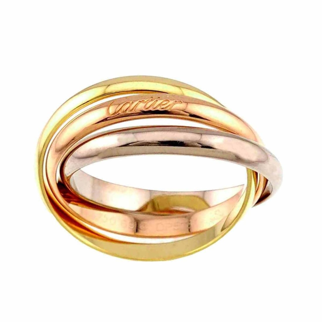 Cartier Trinity Ring, Medium MM #69, 18K Yellow Gold, White Pink Triple Band, Three 3 Colors, 750: --- Catalog ---Category: SizeJP Size: 28.5US Size: 13.5Category: DesignType: Band ringColor: Pink gold, White gold, Yellow goldGender: Men,WomenMaterial: Pink gold (18K), White gold (18K), Yellow gold