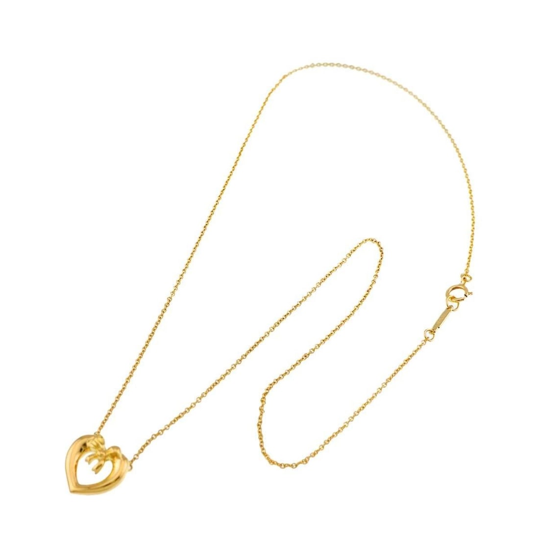 Tiffany & Co. Heart Ribbon Necklace, 41cm, 18K Yellow Gold (750): --- Catalog ---Category: SizePendant Size: 11.7mm x 12mm / 0.46'' x 0.47''Neck Circumference: 41 cm / 16.14''Category: DesignColor: Yellow goldGender: WomenMaterial: Yellow gold (18K)Necklace Type: Ne