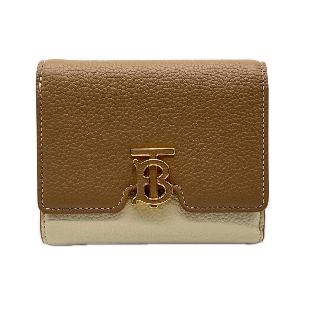 BURBERRY TB Compact Wallet, Camel, Beige, Warm Tan, 8059623, Tri-fold Cream Calf Leather, Women's: --- Catalog ---Category: SizeSize (HxWxD): 9cm x 11.5cm x 1.5cm / 3.54'' x 4.52'' x 0.59''Category: DesignType: Wallet (tri-fold)Color: Beige, CreamGender: WomenMaterial: Leather Category: GeneralBran