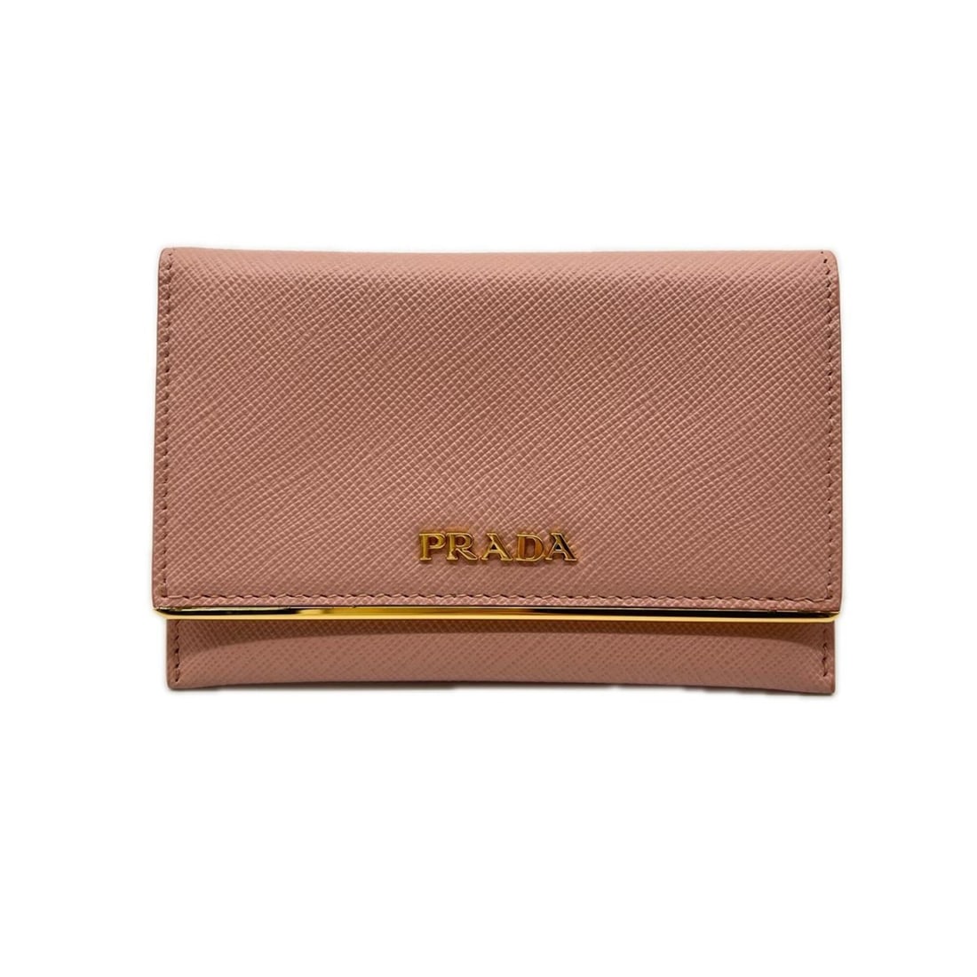 PRADA Saffiano Leather Business Card Holder/Card Case, Pink Beige, Women's: --- Catalog ---Category: DesignType: Card caseColor: Pink beigeGender: WomenMaterial: Leather Leather/Fur Type: Saffiano leatherCategory: GeneralBrand: PradaCategory: Physical PropertiesSize (HxWxD): 