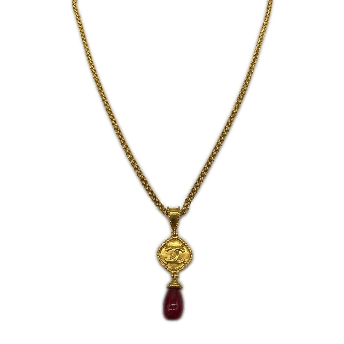 CHANEL Coco Mark Long Necklace, Resin, Gold, Red, GP, Women's: --- Catalog ---Category: SizePendant Size: 90mm x 30mm / 3.54'' x 1.18''Neck Circumference: 77 cm / 30.31''Category: DesignColor: Gold, Red colorGender: WomenMaterial: Gold platingNecklace Type: