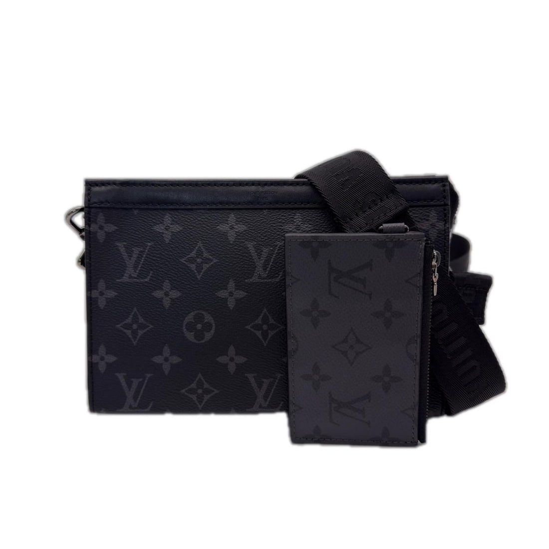 LOUIS VUITTON Monogram Eclipse Gaston Wearable Wallet M81124 Shoulder Bag Black Leather Men's: --- Catalog ---Category: SizeSize (HxWxD): 14.5cm x 22cm x 4.5cm / 5.7'' x 8.66'' x 1.77''Category: DesignType: Pouch, Shoulder bagColor: BlackGender: MenMaterial: Coated canvas , Leather Category: Ge