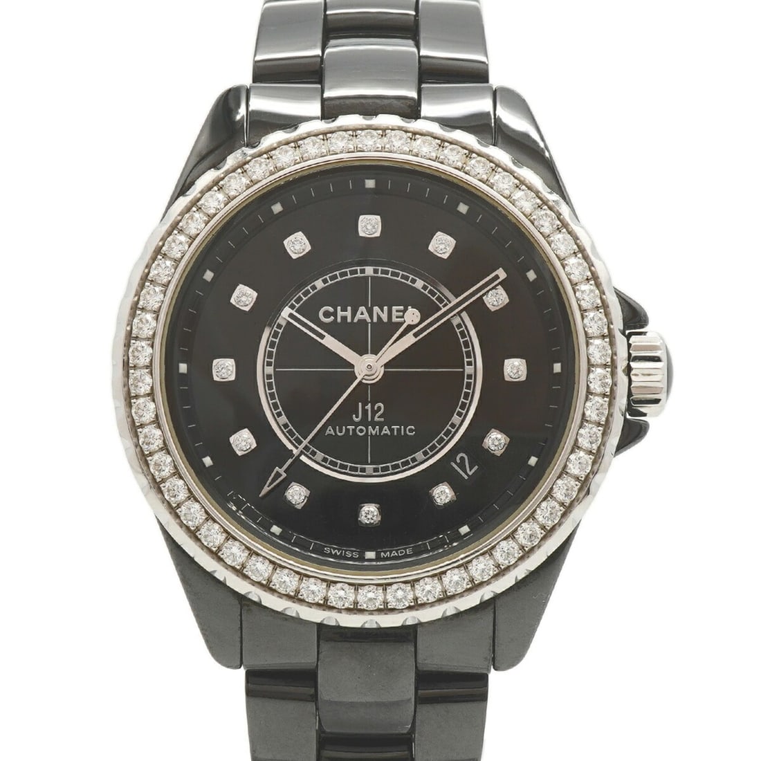 Chanel J12 Caliber 12.1 Diamond Bezel H6526 Black Dial Men's Watch: --- Catalog ---Category: SizeWrist Size: 17cm / 6.69''Case Diameter: 39mm / 1.54''Category: DesignType: WristwatchGender: MenColor (Dial): BlackMaterial (Band): CeramicCategory: GeneralMPN:
