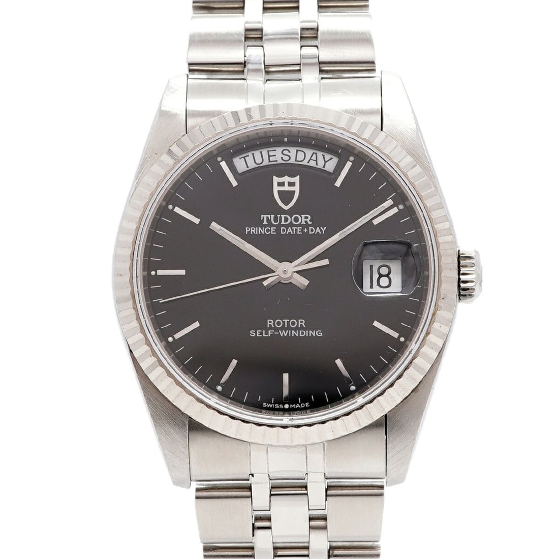 Tudor Prince Date-Day WG Bezel 76214 Black Dial Men's Watch: --- Catalog ---Category: SizeWrist Size: 17.5cm / 6.88''Case Diameter: 35.7mm / 1.41''Category: DesignType: WristwatchGender: MenColor (Dial): BlackMaterial (Band): Stainless steelCategory: GeneralMPN