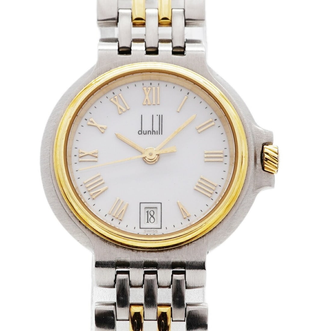 Dunhill Elite 2-Row White Dial Women's Watch: --- Catalog ---Category: SizeWrist Size: 14cm / 5.51''Case Diameter: 26mm / 1.02''Category: DesignType: WristwatchGender: WomenColor (Dial): WhiteMaterial (Band): Stainless steel, Yellow goldCategory: