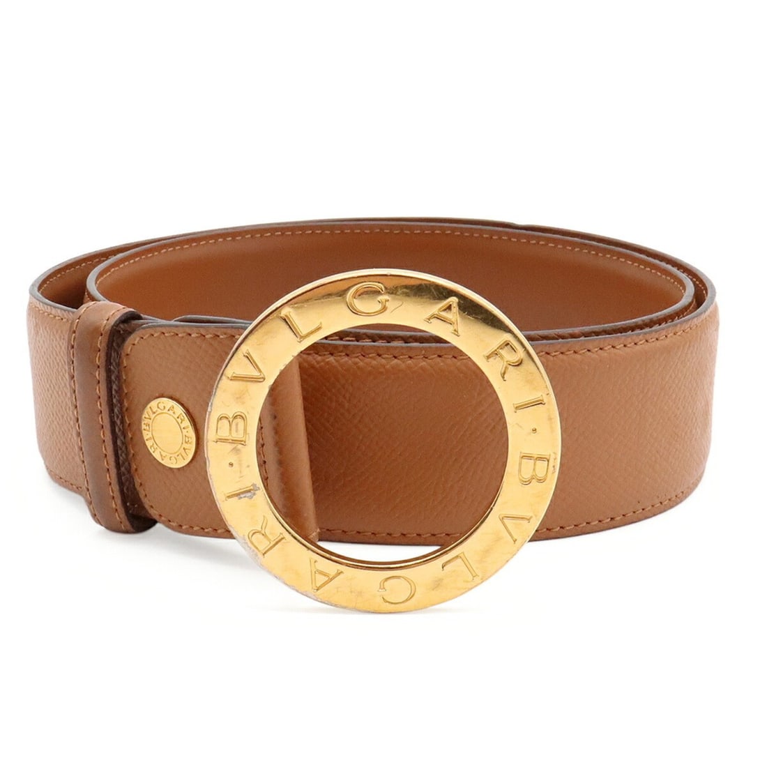 BVLGARI Bulgari Belt, Round Buckle, Leather, Camel/Light Brown, Size #105, Actual Length 81cm, Cut: --- Catalog ---Category: SizeLength: 78.5cm - 83.5cm / 30.9'' - 32.87''Category: DesignType: Standard beltColor: CamelGender: WomenMaterial (Strap): Leather Category: GeneralBrand: BvlgariCountry of O
