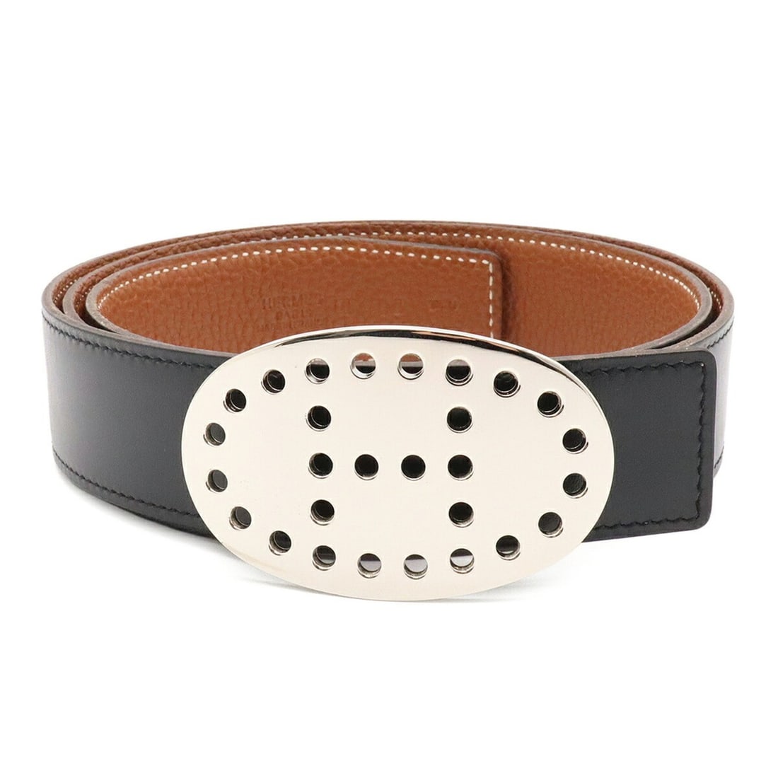 HERMES Evelyne Reversible Belt, Perforated Leather, Black, #90, ?I Stamp: --- Catalog ---Category: SizeLength: 87cm - 92cm / 34.25'' - 36.22''Category: DesignType: Standard beltColor: Black, BrownGender: Men,WomenMaterial (Strap): Leather Category: GeneralBrand: HermesCount