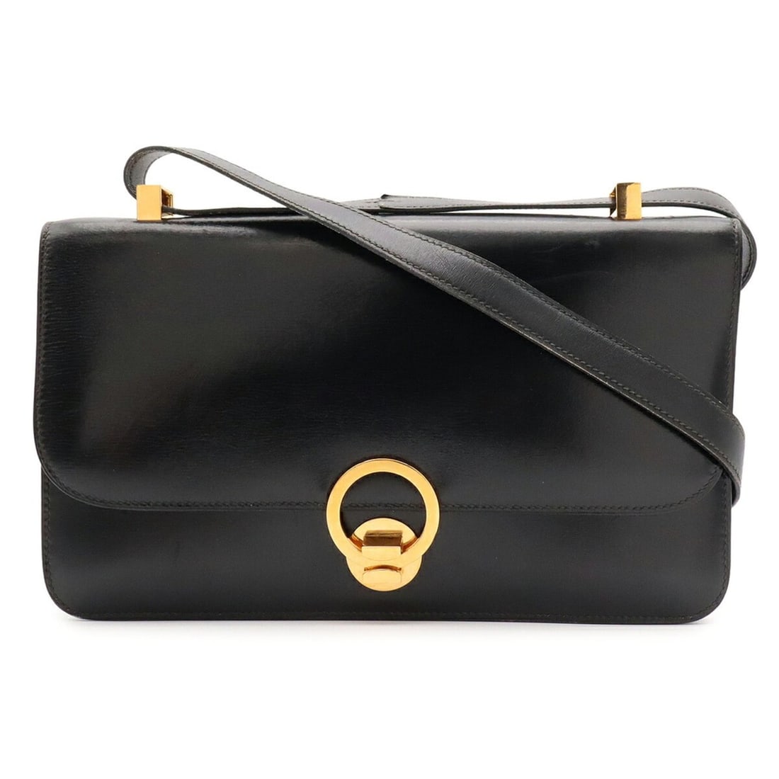 HERMES Ring de Shoulder Bag, Box Calf Leather, Black, ?K Stamp (1 of 11)