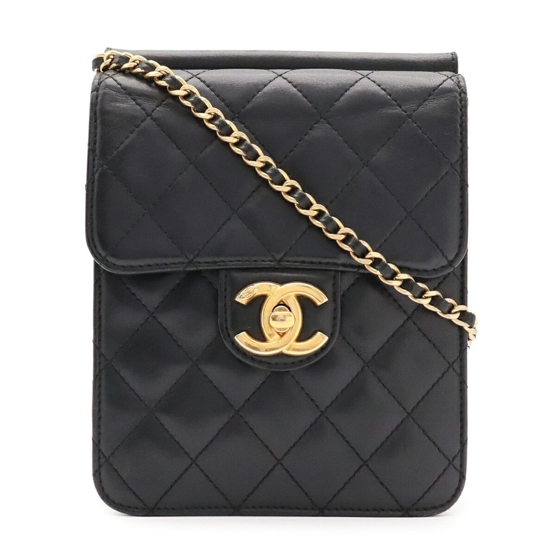 CHANEL Matelassé Coco Mark Chain Shoulder Bag Pochette Lambskin Leather Black: --- Catalog ---Category: SizeSize (HxWxD): 18cm x 14cm x 4cm / 7.08'' x 5.51'' x 1.57''Category: DesignType: Pochette, Shoulder bagColor: BlackGender: WomenMaterial: Leather Category: GeneralBrand: Ch