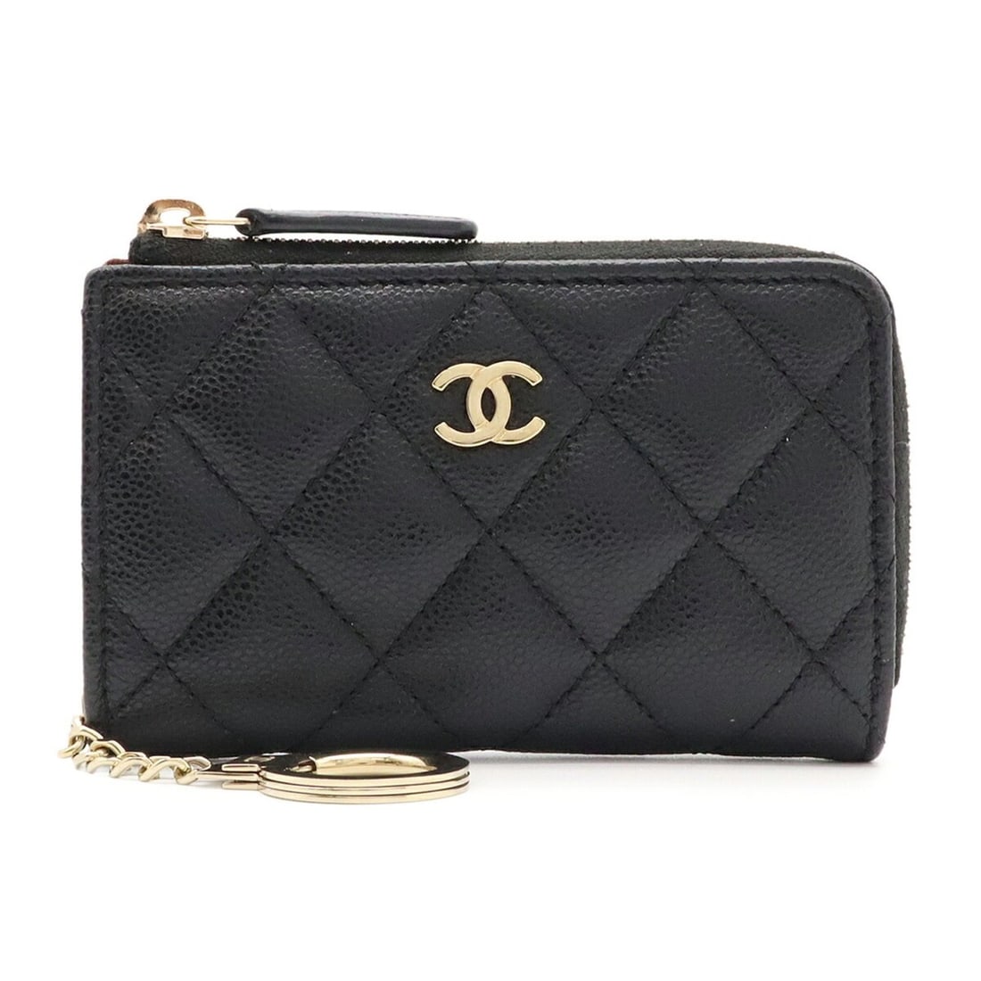 CHANEL Matelassé Coco Mark Wallet/Coin Purse, L-shaped Keyring, Caviar Leather, Black AP0221: --- Catalog ---Category: SizeSize (HxWxD): 7.5cm x 11.5cm / 2.95'' x 4.52''Category: DesignType: Coin purse/coin caseColor: BlackGender: Women,MenMaterial: Grained Calfskin Category: GeneralBrand: Cha