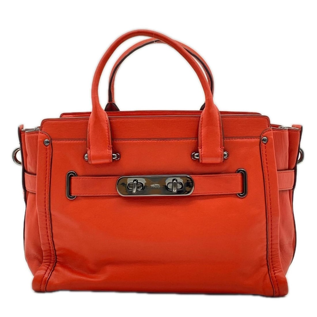 COACH Leather Swagger 27 Carryall 37732 Handbag Orange Women's: --- Catalog ---Category: SizeSize (HxWxD): 22cm x 32cm x 14cm / 8.66'' x 12.59'' x 5.51''Category: DesignType: HandbagColor: OrangeGender: WomenMaterial: Leather Category: GeneralBrand: Coach--- Item 