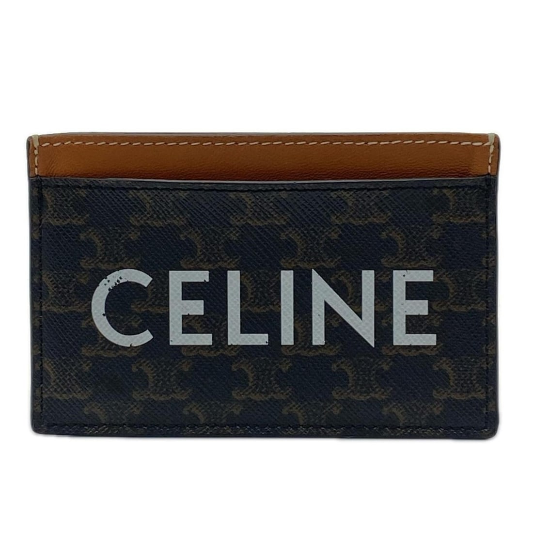 CELINE Triomphe Canvas Logo Business Card Holder/Card Case, Tan Leather, 10B702CLY, Brown, Men's (1 of 17)