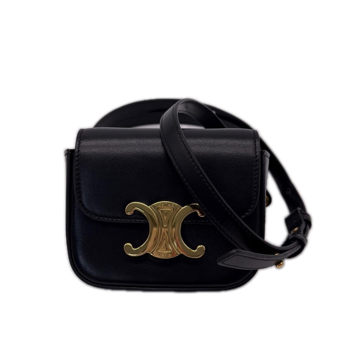 CELINE Triomphe Mini Claude 10I513DPV Shoulder Bag, Black Calf Leather, Women's: --- Catalog ---Category: SizeSize (HxWxD): 9cm x 11cm x 4cm / 3.54'' x 4.33'' x 1.57''Category: DesignType: Shoulder bagColor: BlackGender: WomenMaterial: Leather Category: GeneralBrand: Celine--- Ite