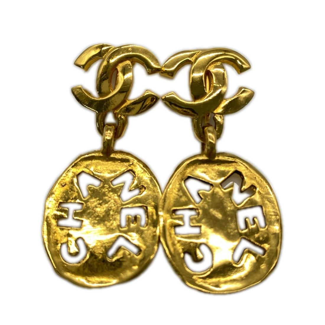 CHANEL Coco Mark Logo Earrings, Gold GP, Women's (1 of 12)