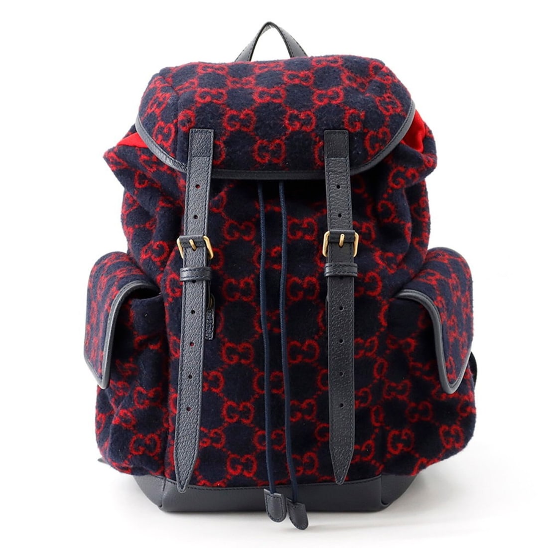 Gucci Backpack GG Wool Leather 598184 GUCCI Handbag: --- Catalog ---Category: SizeSize (HxWxD): 36cm x 27cm x 13.5cm / 14.17'' x 10.62'' x 5.31''Category: DesignType: HandbagColor: Navy, Red colorGender: WomenMaterial: Wool , Leather Category: GeneralMP