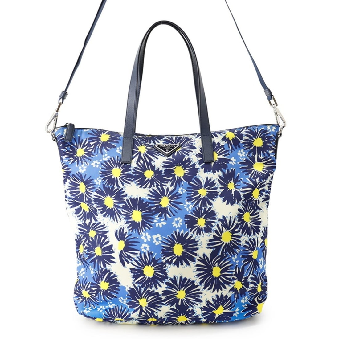 Prada Tote Bag, Flower Print, Triangle Design, Nylon & Leather, B24390, PRADA 2-way Shoulder (1 of 19)