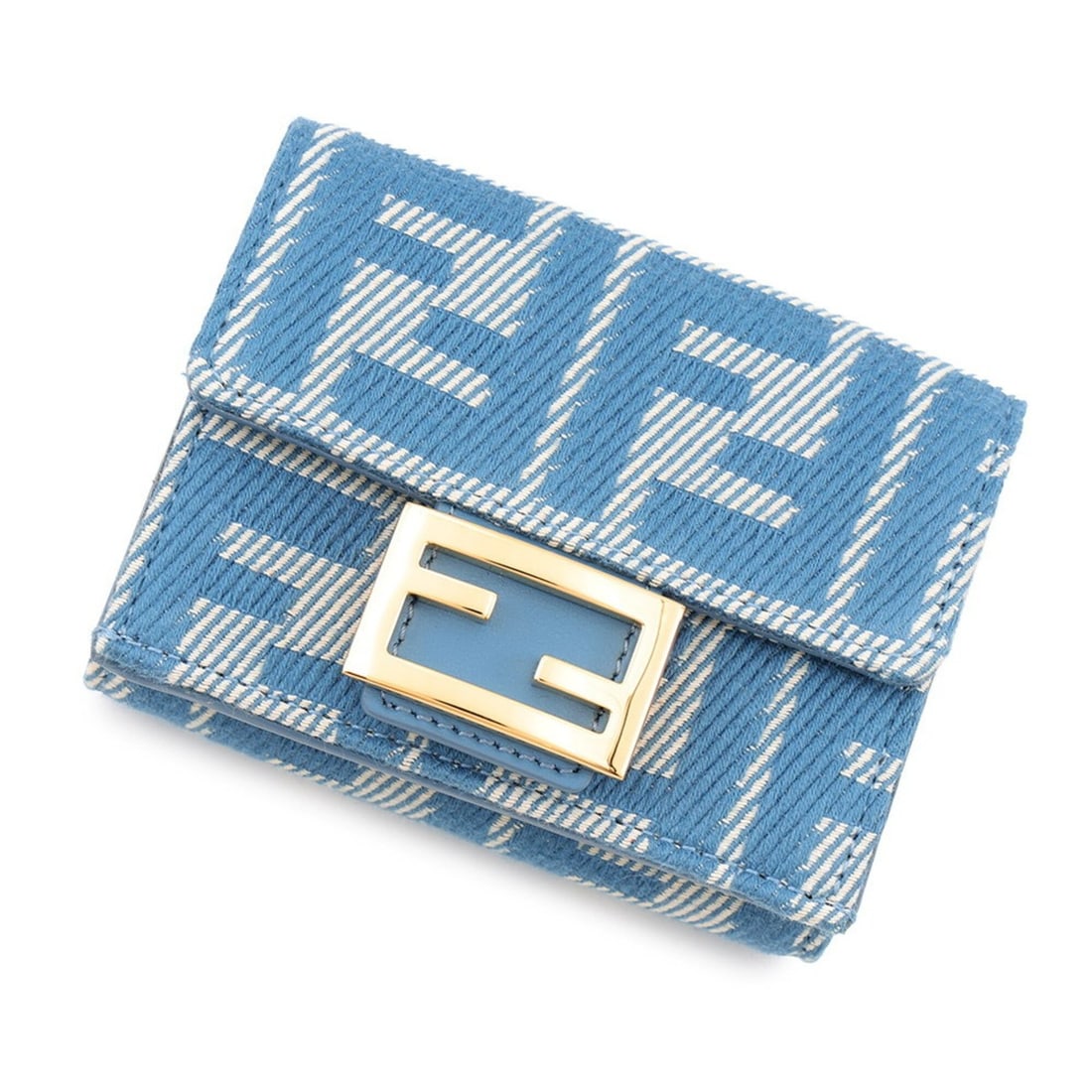 Fendi Tri-fold Wallet Zucca Baguette Micro 8M0395 FENDI WALLET: --- Catalog ---Category: SizeSize (HxWxD): 7cm x 9.5cm / 2.75'' x 3.74''Category: DesignType: Wallet (tri-fold)Color: BlueGender: WomenMaterial: Canvas Category: GeneralMPN: 8M0395AUNJF1SKLBrand: Fend
