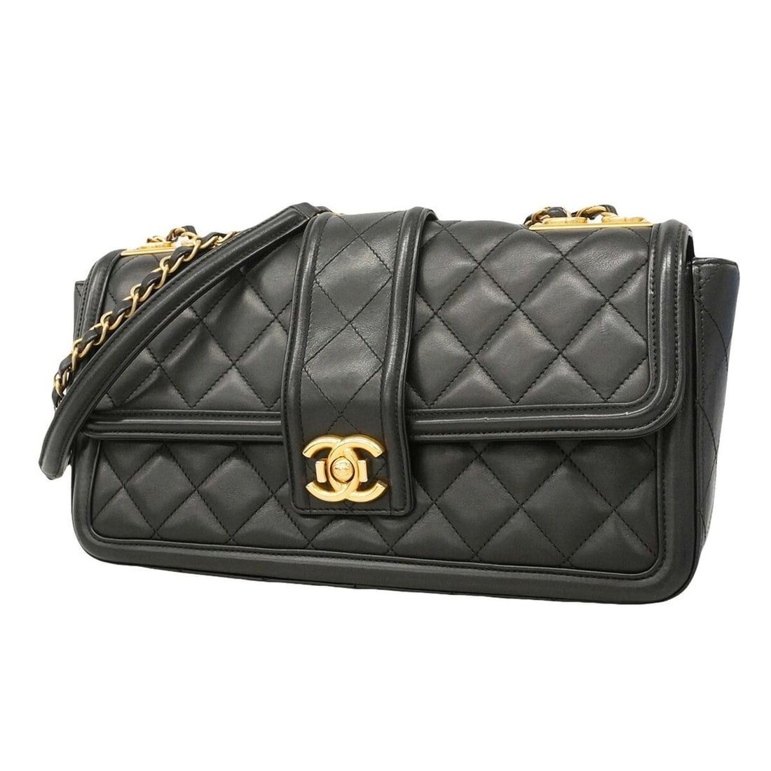 Chanel Matelassé Shoulder Bag with Double Chain, Lambskin, Black, Women's OP018543: --- Catalog ---Category: SizeSize (HxWxD): 21cm x 31cm x 8cm / 8.26'' x 12.2'' x 3.14''Category: DesignType: Shoulder bagColor: BlackGender: WomenMaterial: Leather Hardware Color: GoldLeather/Fur Type