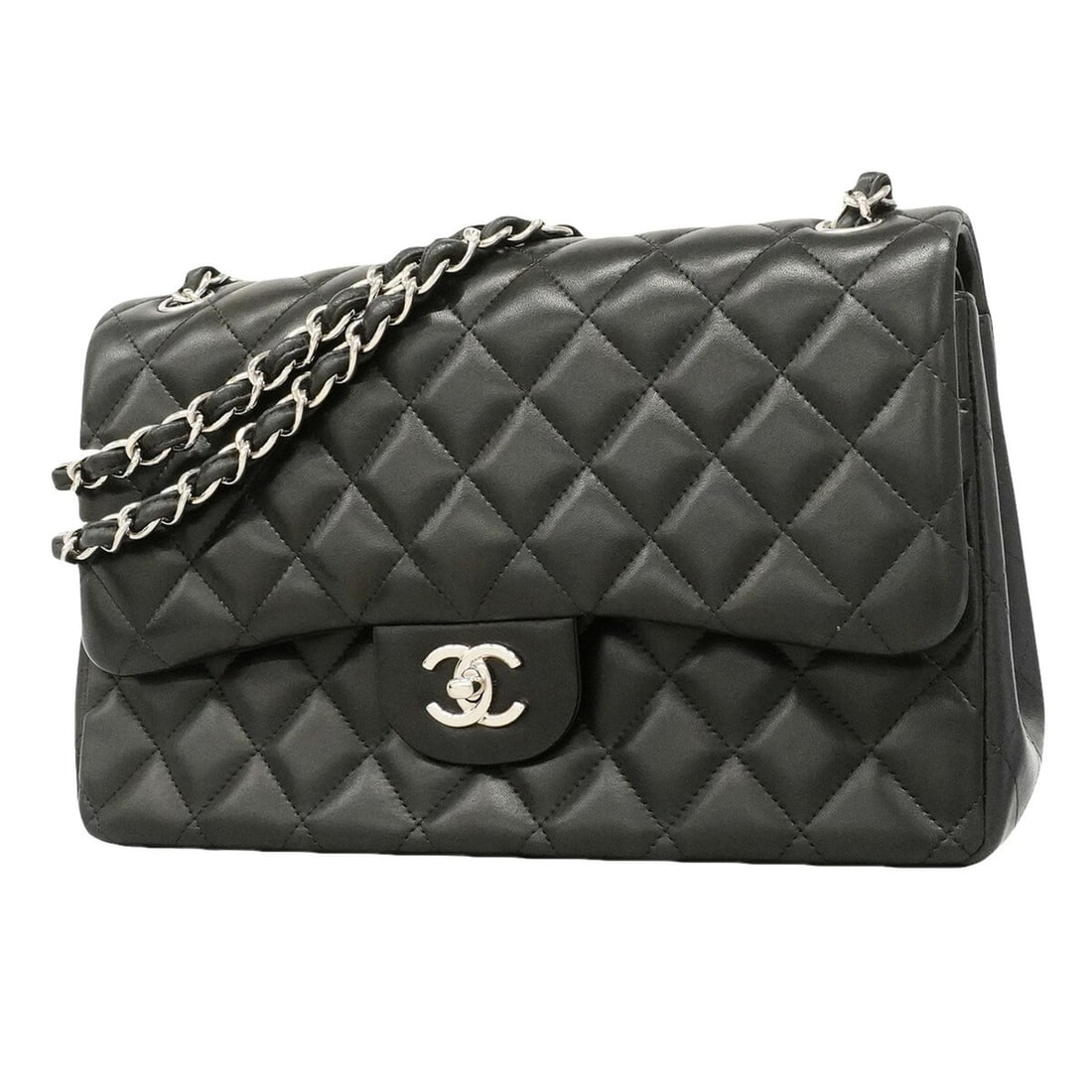Chanel Shoulder Bag, Large Matelassé, Double Flap, Chain, Lambskin, Black, Women's, OP015300: --- Catalog ---Category: SizeSize (HxWxD): 22cm x 30cm x 9cm / 8.66'' x 11.81'' x 3.54''Category: DesignType: Shoulder bagColor: BlackGender: WomenMaterial: Leather Hardware Color: SilverLeather/Fur T