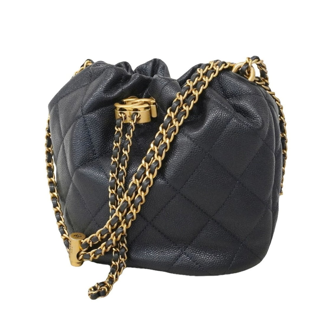 Chanel Matelassé Chain Shoulder Bag, Caviar Leather, Navy, 2-way Bag for Women, OP015185: --- Catalog ---Category: SizeSize (HxWxD): 18cm x 16cm x 11.5cm / 7.08'' x 6.29'' x 4.52''Category: DesignType: HandbagColor: NavyGender: WomenMaterial: Grained Calfskin Hardware Color: GoldCategory: 