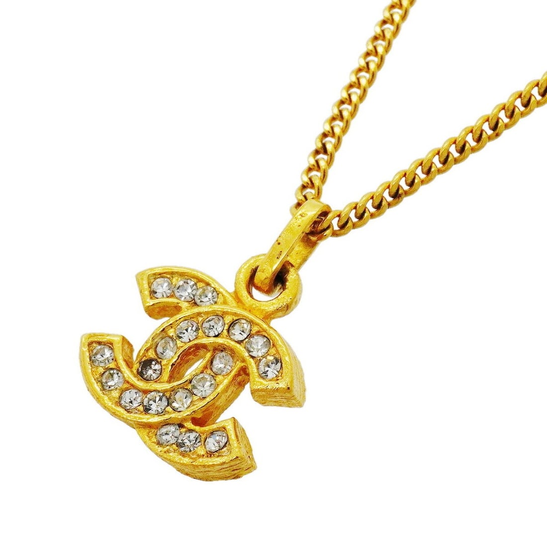 Chanel Necklace, Coco Mark, GP Plated, Rhinestone, Gold, Women's: --- Catalog ---Category: SizePendant Size: 17.2mm x 12.4mm / 0.67'' x 0.48''Neck Circumference: 40 cm / 15.74''Category: DesignColor: GoldGender: WomenMaterial: Gold plating, RhinestoneNecklace Type: 