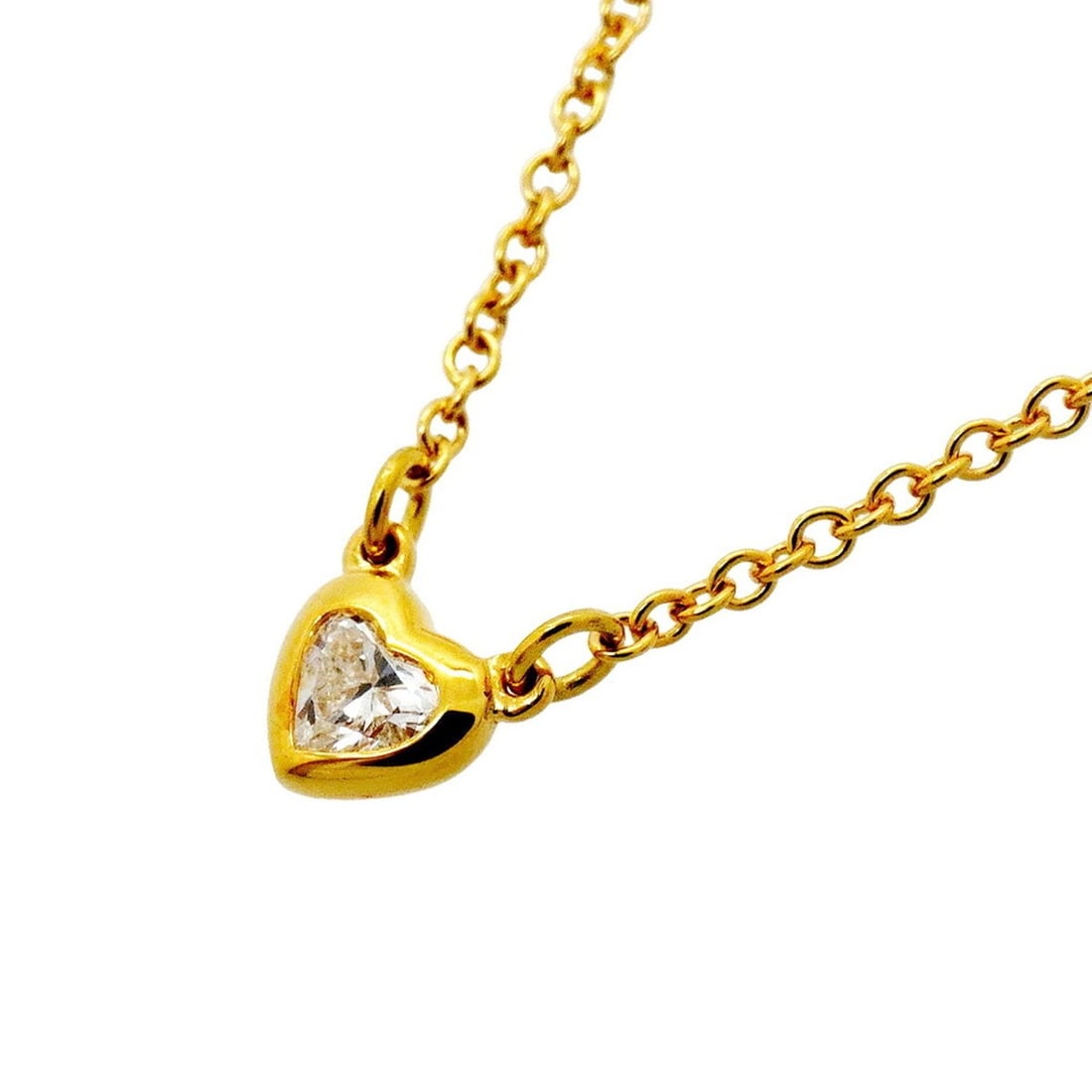Tiffany & Co. By the Yard Heart Necklace, 1PD (One Diamond), 18K Yellow Gold, Ladies' Necklace: --- Catalog ---Category: SizePendant Size: 4.7mm x 4.4mm / 0.18'' x 0.17''Neck Circumference: 41.5 cm / 16.33''Category: DesignStone: DiamondGender: WomenMaterial: Yellow gold (18K)Necklace Type: Neck