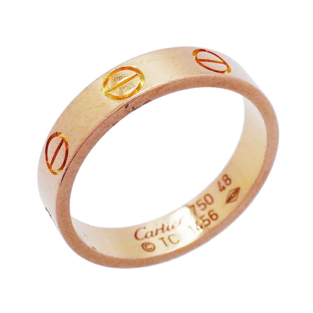 Cartier Mini Love Ring, 18K Pink Gold, Size 48, Women's: --- Catalog ---Category: SizeUS Size: 4.5Brand Size: 48Category: DesignType: Band ringGender: WomenMaterial: Pink gold (18K)Category: GeneralBrand: Cartier--- Item List ---Section: ConditionRanking: R