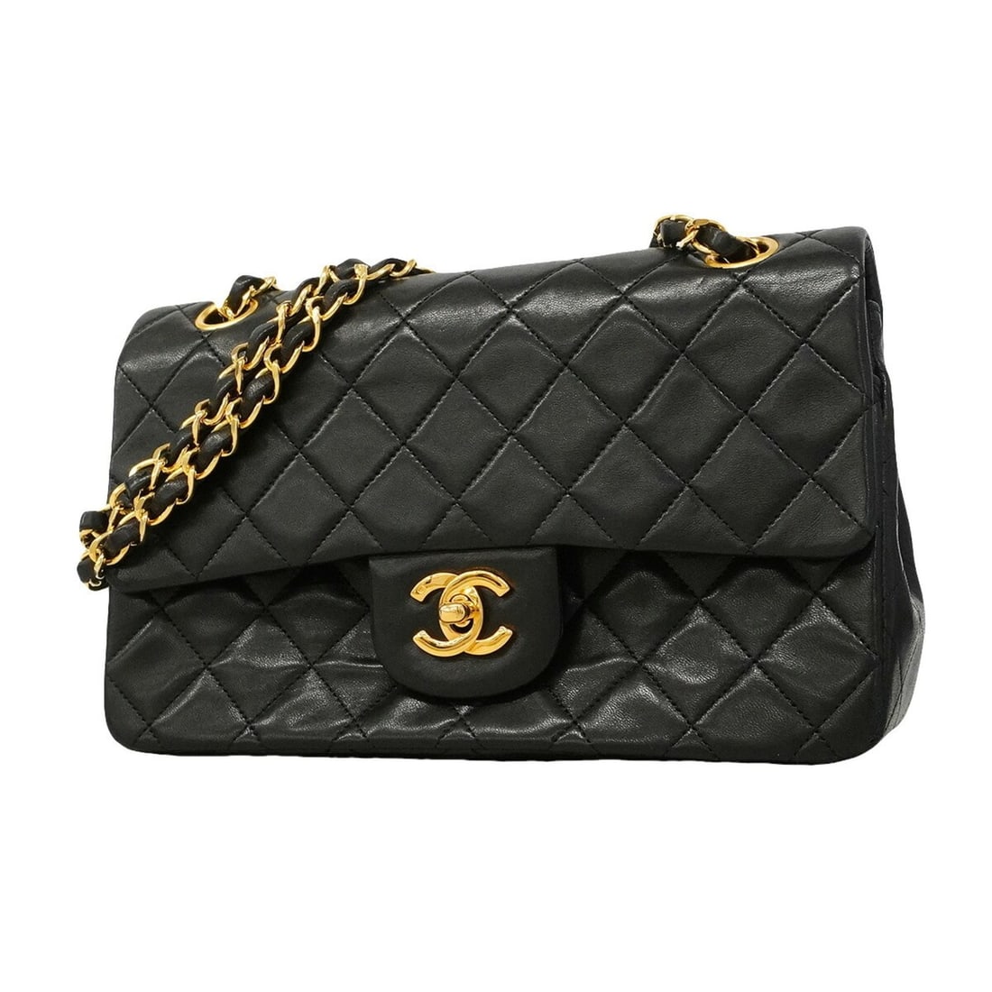 Chanel Matelassé Shoulder Bag, Double Flap, Chain, Lambskin, Black, Women's: --- Catalog ---Category: SizeSize (HxWxD): 16cm x 23cm x 6.5cm / 6.29'' x 9.05'' x 2.55''Category: DesignType: Shoulder bagColor: BlackGender: WomenMaterial: Leather Hardware Color: GoldLeather/Fur Ty