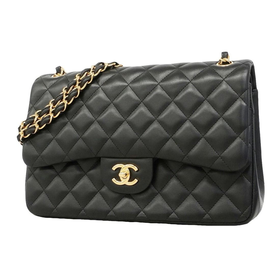 Chanel Shoulder Bag, Large Matelassé, Double Flap, Chain, Lambskin, Black, Women's (1 of 14)