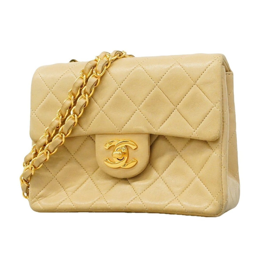 Chanel Mini Matelassé Chain Shoulder Bag, Lambskin, Beige, Women's (1 of 14)