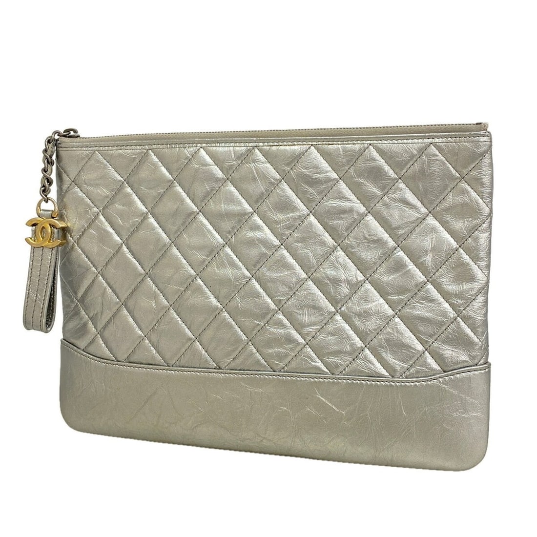 Chanel Gabrielle de Clutch Bag, Leather, Silver, Women's: --- Catalog ---Category: SizeSize (HxWxD): 20cm x 28.5cm x 1.5cm / 7.87'' x 11.22'' x 0.59''Category: DesignType: Clutch bagColor: SilverGender: WomenMaterial: Leather Hardware Color: GoldCategory: Ge
