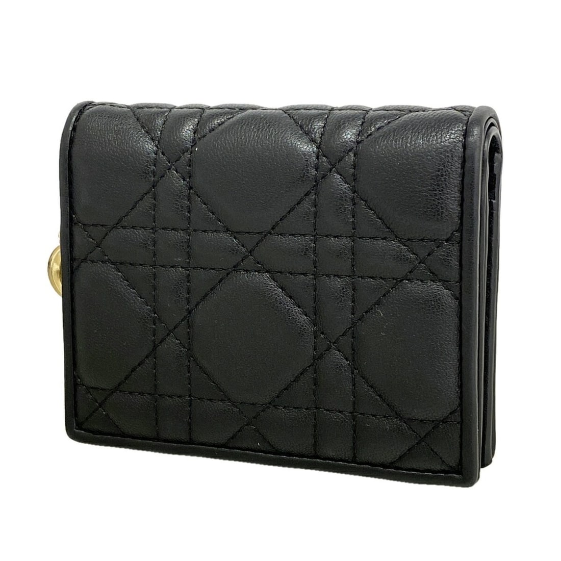 Christian Dior Cannage Leather Wallet, Black & Champagne, Women's: --- Catalog ---Category: SizeSize (HxWxD): 9cm x 11cm x 3cm / 3.54'' x 4.33'' x 1.18''Category: DesignType: Wallet (bi-fold)Color: BlackGender: WomenMaterial: Leather Category: GeneralBrand: Christian