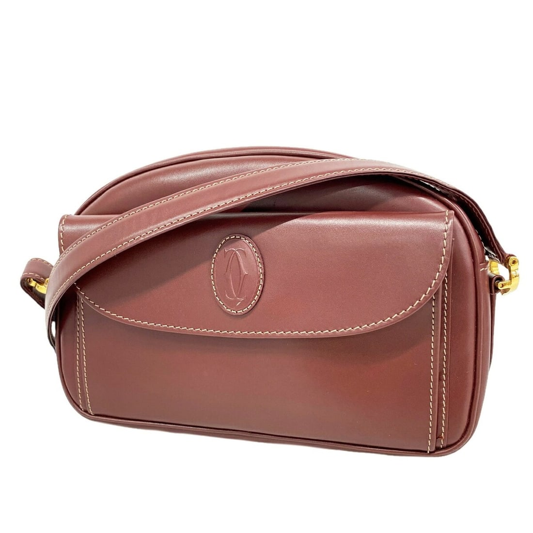 Cartier Must Shoulder Bag, Leather, Bordeaux, Women's: --- Catalog ---Category: SizeSize (HxWxD): 16cm x 21.5cm x 5cm / 6.29'' x 8.46'' x 1.96''Category: DesignType: Shoulder bagColor: BordeauxGender: WomenMaterial: Leather Hardware Color: GoldCategory: G