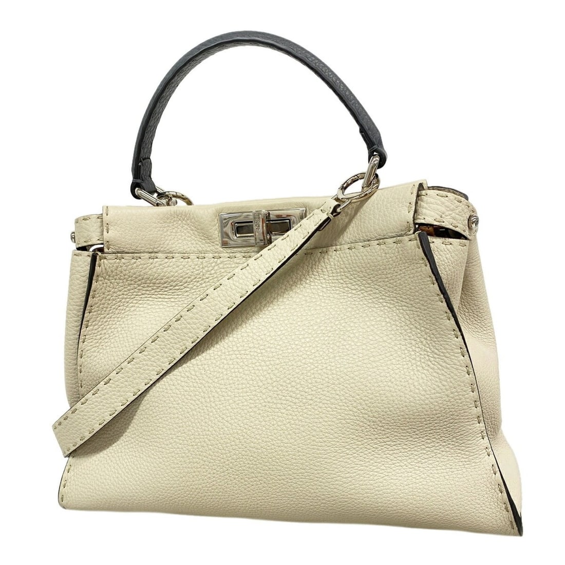 Fendi Selleria Peekaboo Leather Handbag, Beige, 2-way Bag for Women: --- Catalog ---Category: SizeSize (HxWxD): 26cm x 34cm x 12cm / 10.23'' x 13.38'' x 4.72''Category: DesignType: HandbagColor: BeigeGender: WomenMaterial: Leather Hardware Color: SilverCategory: Genera
