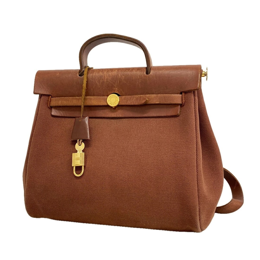 Hermes Backpack/Daypack Herbag Ad PM Toile Officier Brown ?E Stamp Women's: --- Catalog ---Category: SizeSize (HxWxD): 29cm x 28.5cm x 12.5cm / 11.41'' x 11.22'' x 4.92''Category: DesignType: BackpackColor: BrownGender: WomenMaterial: Toile officier Hardware Color: GoldCatego