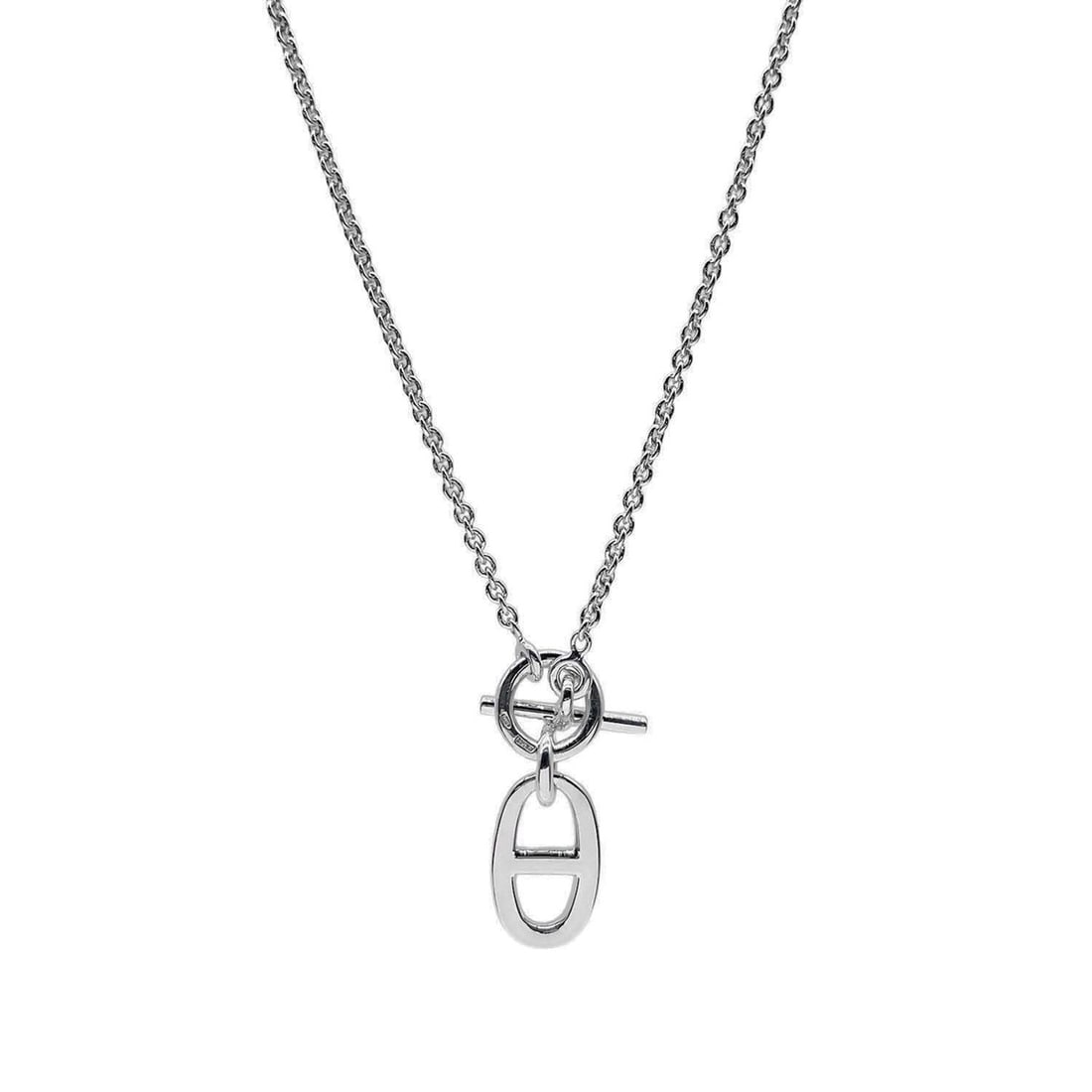 HERMES Amulette Chaine d'Ancre Necklace Pendant Toggle SV925 Silver Men's Women's: --- Catalog ---Category: SizePendant Size: 18mm x 11mm / 0.7'' x 0.43''Neck Circumference: 39 cm / 15.35''Category: DesignColor: SilverGender: Men,WomenMaterial: Silver 925Necklace Type: NecklaceCateg